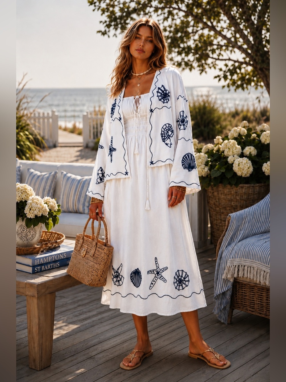 #109 2 PiECE ! FiRM 🌸 ! SET Embroidered Coastal Maxi Dress Set